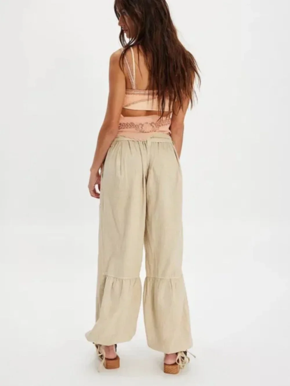 Free People Costa Linen Solid Pants Morning Oat Pull On Trousers Pocket XS